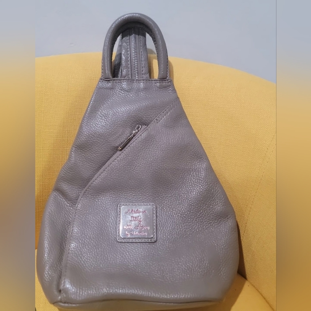 Valentina Gray Leather Backpack Handbag
